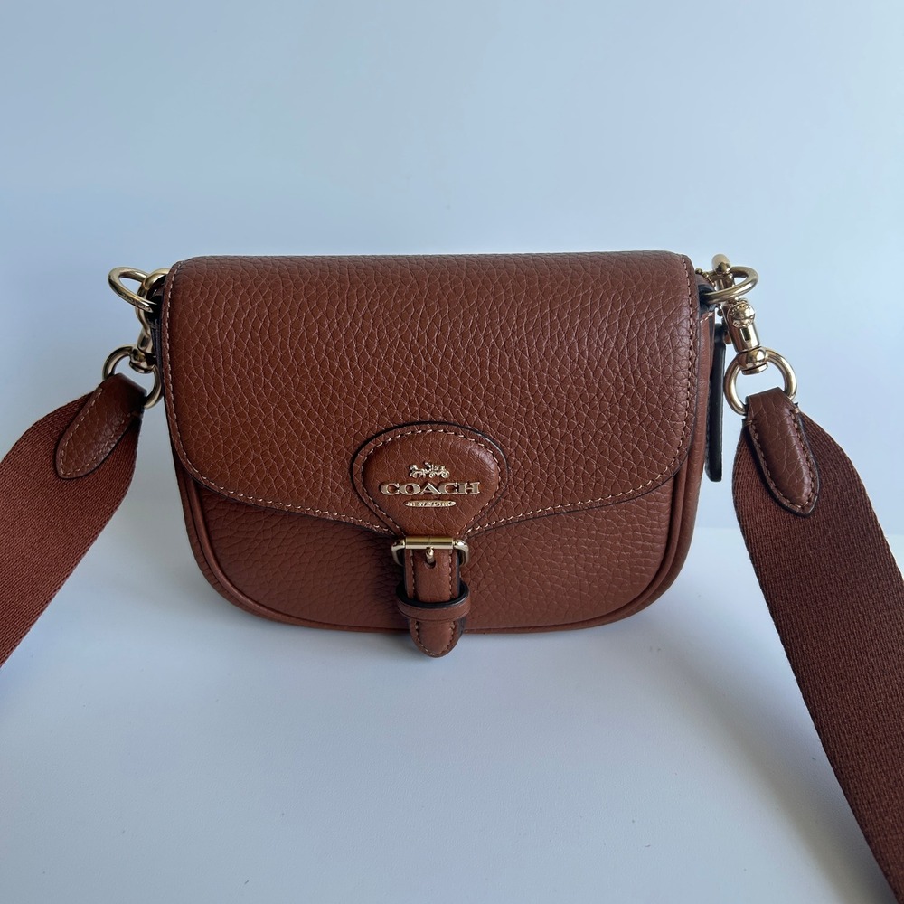 Coach Amelia Small Saddle Bag Brown Pebble Leather Crossbody CP001
